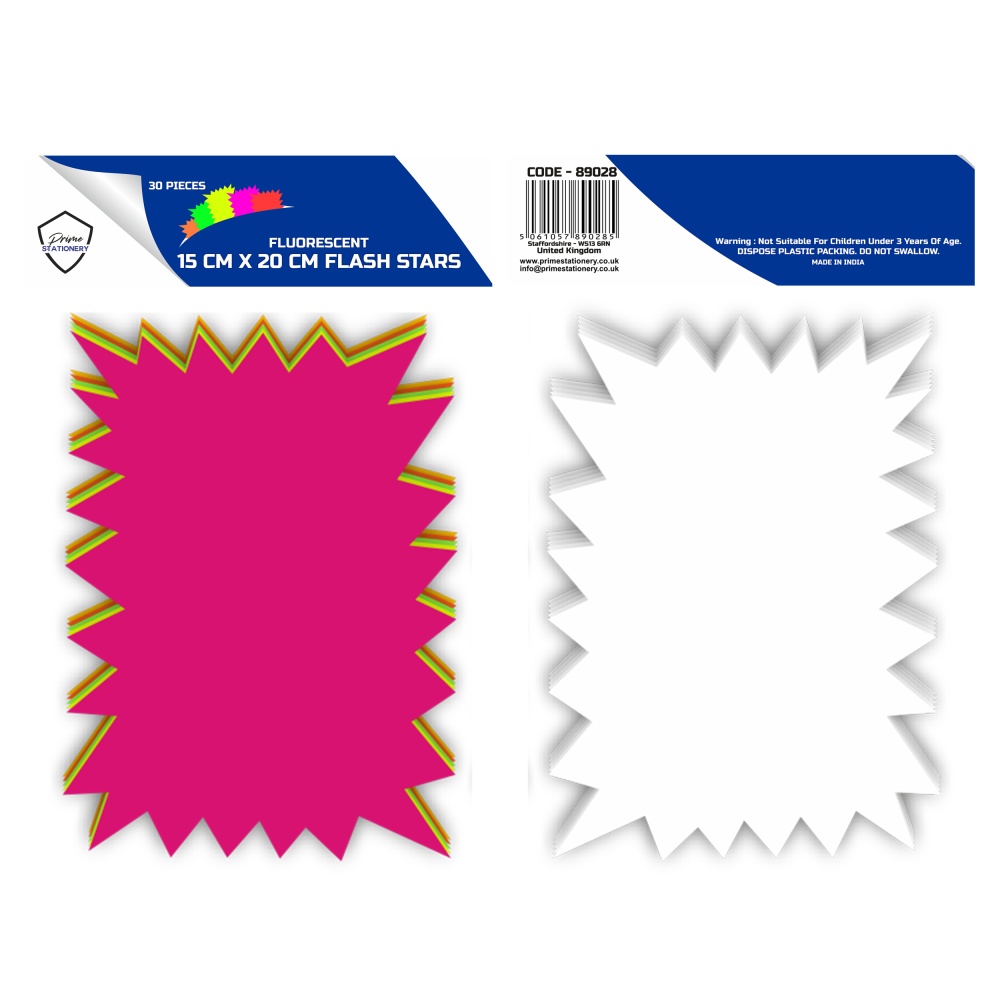 Prime Rectangle Fluorescent Stars 15cm x 20cm Pack of 30